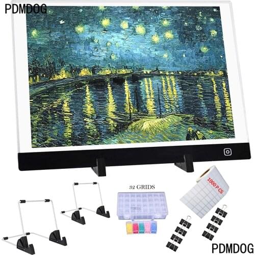 A3 Size Three Level Dimmable Led Light Pad Set With 32 Grids Storage Box And Stand And Clips Stickers For 5D DIY Diamond Paintin