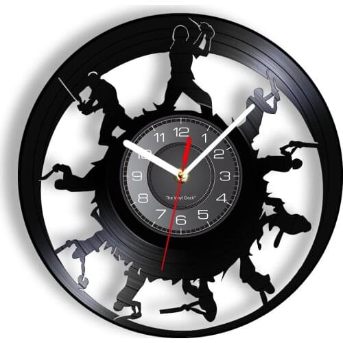 Cricket Players Silhouette Laser Etched Vinyl Record Wall Clock For Living Room Batsman Sports Artwork Decorative Wall Watch