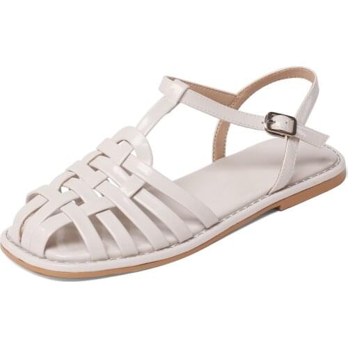 2021 New Women Fisherman Sandals Lady Closed Toe Front Back Buckle Strap Gold Beige Black Summer Female Hollow Flat Shoes M155