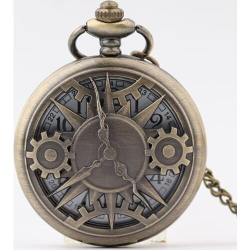 New Arrival Hollowed Gear Pocket Watch 50pcs/lot Men Women Vintage Flip Quartz Pocket Watch