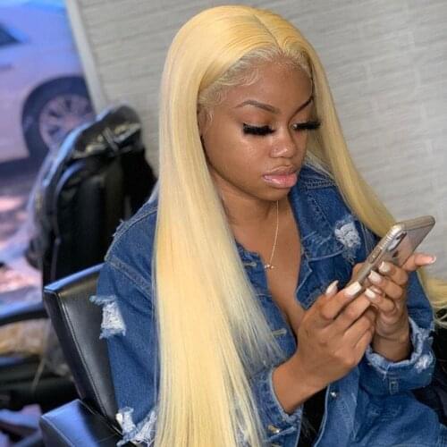 30 32 inch 613 Honey Blonde Remy Brazilian 13x4 Straight Lace Front Human Hair Wig HD Transparent Long Frontal Wigs Black Women