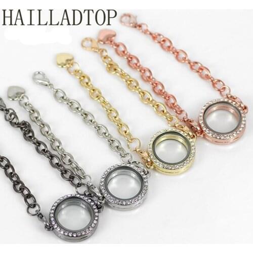 Floating Locket Bracelet 25MM Round Locket Bracelet with Rhinestones Magnetic Glass Memory Charms Bracelet Bridesmaid Gift