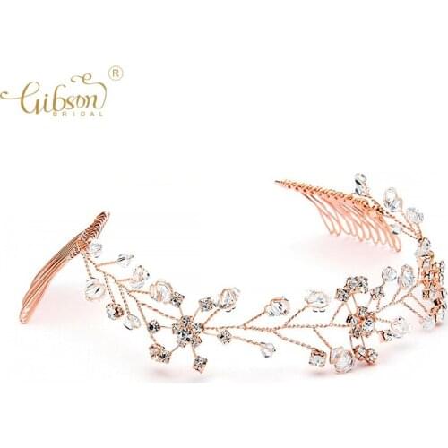 Popular Color Rose Gold Crystal Wedding Hair Comb Bridal Rhinestone Side Comb Wedding Dress Jewellery Fashion Hair Comb