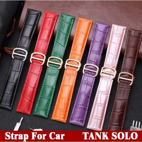 Watch Bracelet For Cartier TANk SOLO RONDE DE Watch Accessories Folding Buckle Crocodile Genuine Leather Strap Watch Band Belt