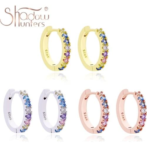 SHADOWHUNTERS Real 925 Sterling Silver Huggie Hoop Earrings Colorful Crystal Female Earrings High Quality Piercing For Gifts