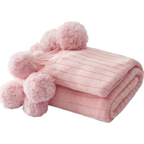 Inya Knitted Blanket Sofa Throw Blankets Cotton Pompom Baby Adults Blankets Crochet Blanket For Bed Sofa Cover Knitted Carpet