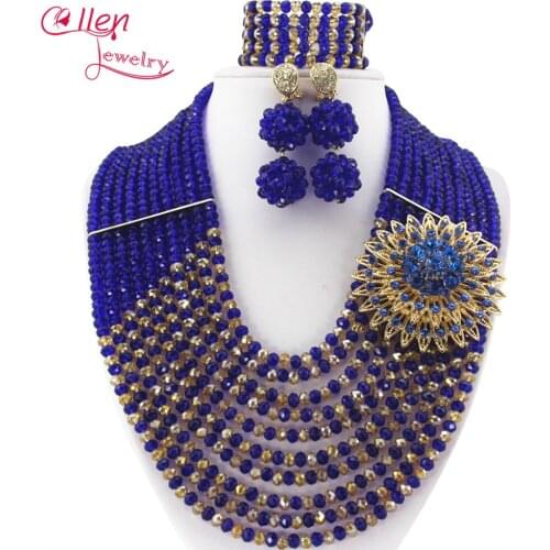 Fabulous Royal Blue African Nigerian Wedding bridal beads Jewelry Set African style Crystal beaded necklace women Jewelry E1180