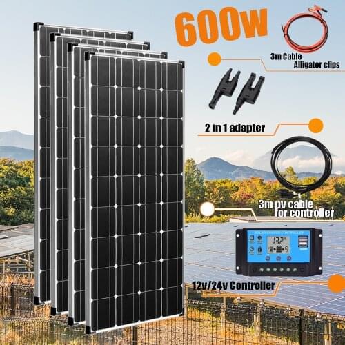 Solar panel 12v 24v 600w 300w kit battery charger aluminum frame photovoltaic home off grid system for car maine camping 1000w
