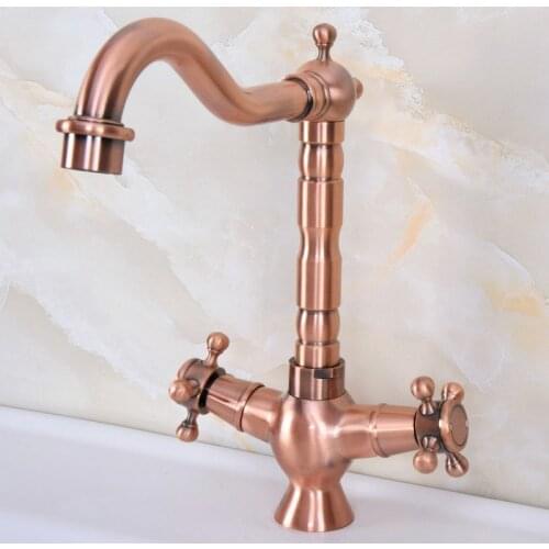 Vintage Retro Antique Red Copper Brass Kitchen Wet Bar Bathroom Vessel Sink Faucet Single Hole Swivel Spout Mixer Tap anf618