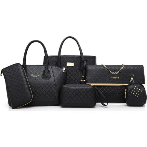 6 pcs/set Large capacity womens handbag composite bag fashion shoulder bag Bags for women 2020 Embossed female handbags