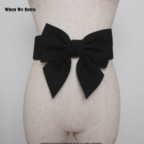 When We Retro Elastic Waistband for Dress Accessories VB0043 Women Navy Blue Red Black Wide Corset Korean Belt with Big Bow
