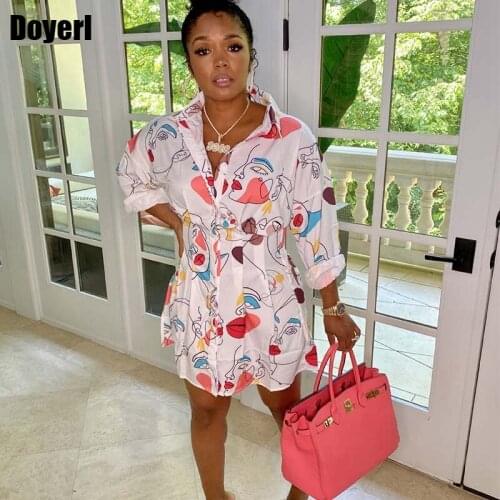 Newspaper Print Long Sleeve Shirt Dress Women Turn Down Collar Button Up Shirt Dress Ladies Streetwear Casual Mini Shirt Dress