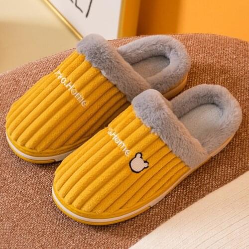 Winter Warm Cotton Slippers Womens Concise Stripe Plush Shoes for Men Indoor Bedroom Comfortable Women Couples Soft Home Shoe
