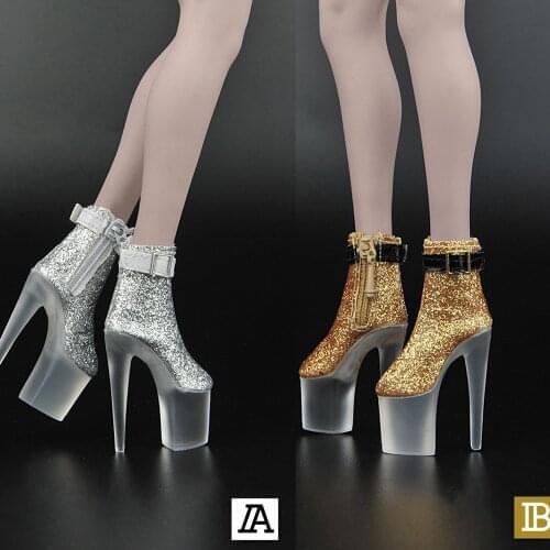 ZY1020 Fashion Gold Silver 1/6 Womens high heel transparent bottom womens Boots hollow for 12 inch body Model