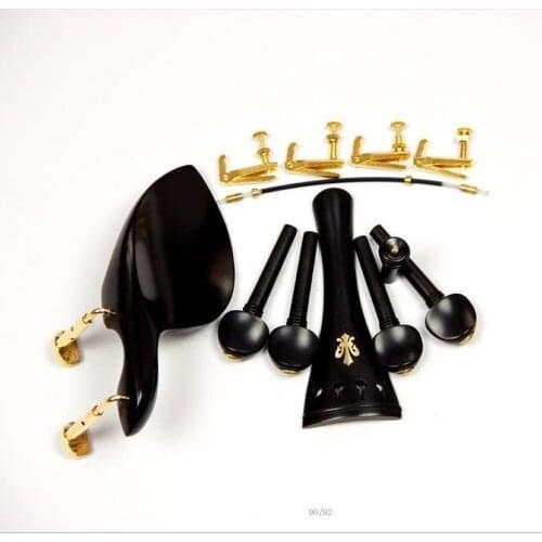 1 Set New Ebony Wood 4/4 Violin Parts Chinrest & Golden Clamps Endpin Tuners