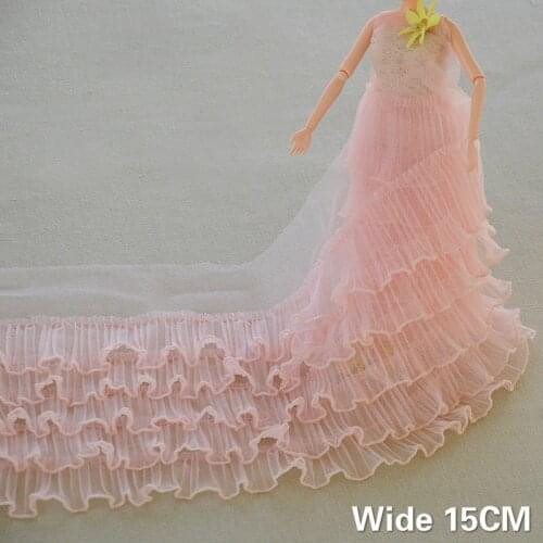 15CM Wide Five Layers Organ Pleats Ruffle Trim Embroidery Fringe Ribbon Princess Skirt Fluffy Dress Handmade DIY Sewing Guipure