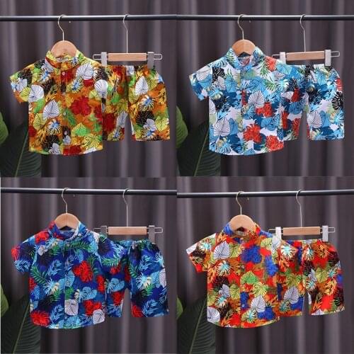 Baby Boys Clothing Summer Childrens Wear Southeast Asia Hawaii Tropical Style Kids Beach T-Shirt+Shorts 2pc/Sets 0-4 Years