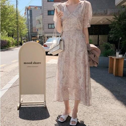 2021 New Flower Print Summer Dress Evening Long Vintage Dresses Oversize Short Sleeve Beach Women Dress Robe Vestido Prom