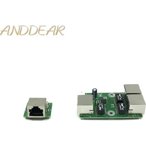 3-port OEM factory direct mini fast 10 / 100mbps Ethernet network lan hub switch board two-layer pcb 2 rj45 1 * 8pin head port