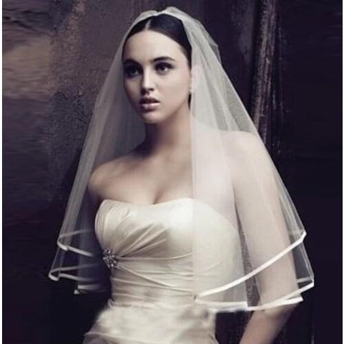 White Tulle Satin Edge Bridal Wedding Veils One Layer Bride Veils Wedding Accessory