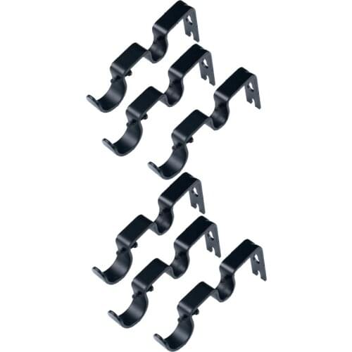 Black 2 Set of 6Pcs Double Curtain Rod Wall Bracket Holder for for 1 and 5/8inch Rod,Durable,includes mounting screws