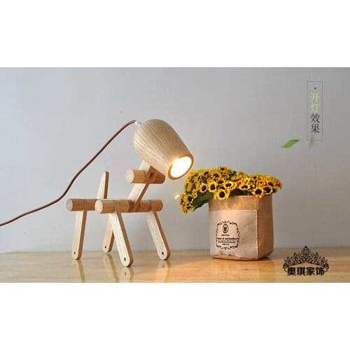 Wooden table lamp Dog folded bedroom bedside lamp folding logs simple varieties YA72610