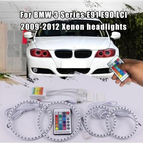 For BMW 3 E91 E90 LCI 2009-12 Xenon Headlights Daytime Running Light DRL Angel Eyes LED RGB Multi-color Headlight Halo Ring Kit