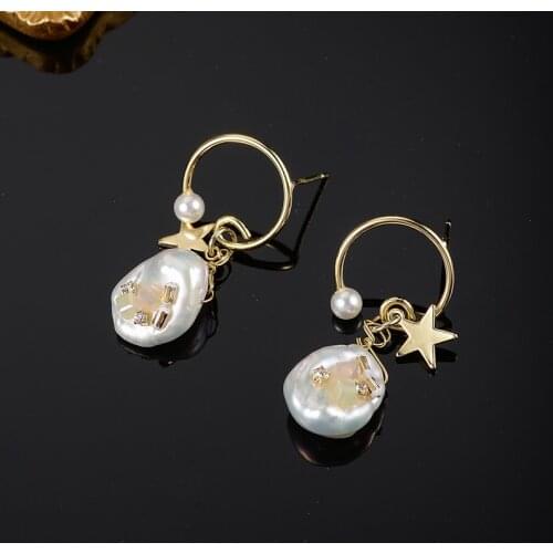 Dorado 2021 New Arrival Fashion Simple Natural Pearl Pendant Earrings For Women Girl Punk Double Layer Chain Star Jewelry Gift