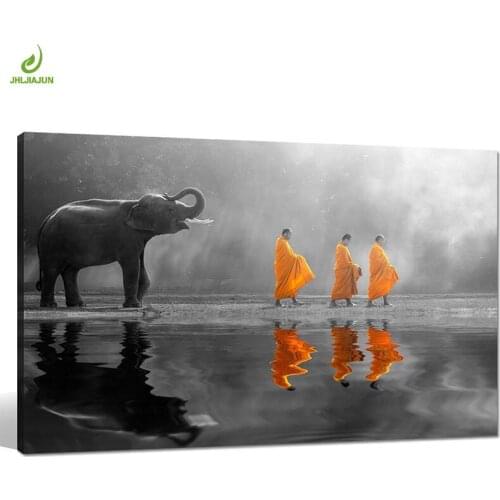JHLJIAJUN Modular Canvas Painting Monk Yellow Frock Alms Round Zen Painting Pictures Home Wall Decoration For Living Room Decor