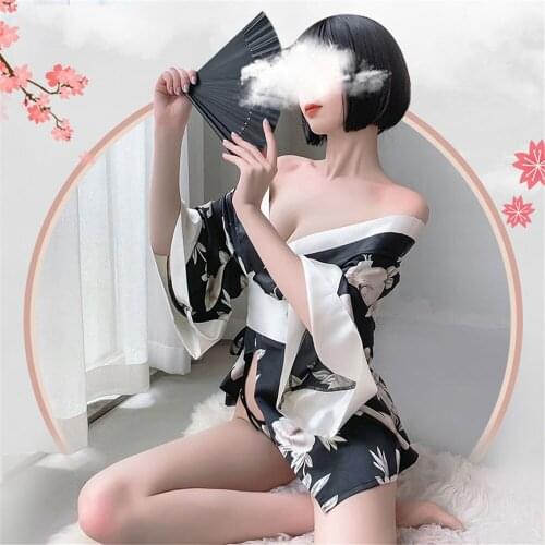 L-U-K Lady Large Cuff Kimono Japanese Style Sexy Underwear Uniform Household Sexy V-neck Nightgown Bow Kimono