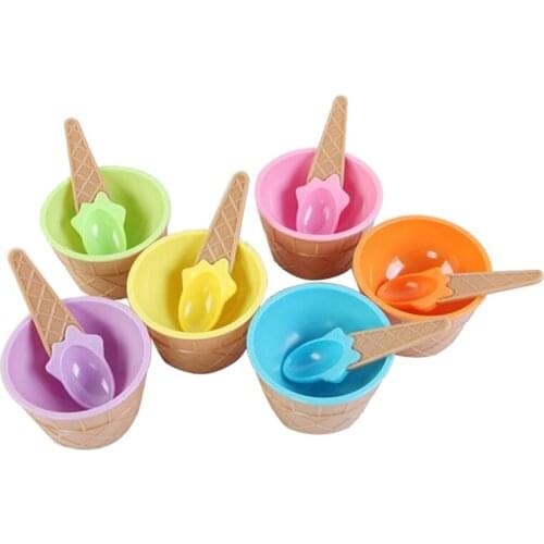 1 Pcs Lovely Kids Ice Cream Bowls With Spoon Reusable For Kids Boys Girls Gift Cute Ice Cream Dessert Tool Set