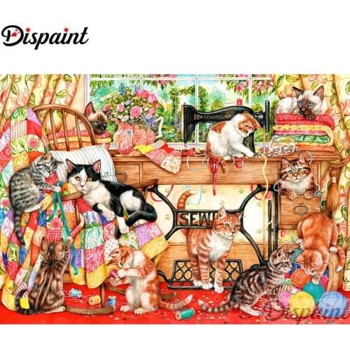 Dispaint Full Square/Round Drill 5D DIY Diamond Painting "Animal cat scene"3D Embroidery Cross Stitch Home Decor Gift A12218