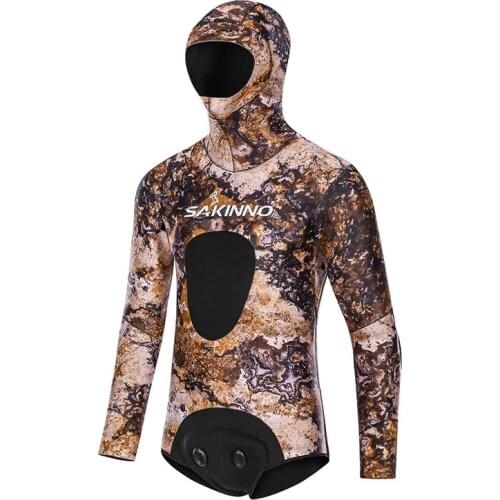 3.5MM neoprene Camouflage Wetsuit Men Scuba spearfishing Hood Diving suit jacket + pants 2 pieces set winter thermal swimsuit