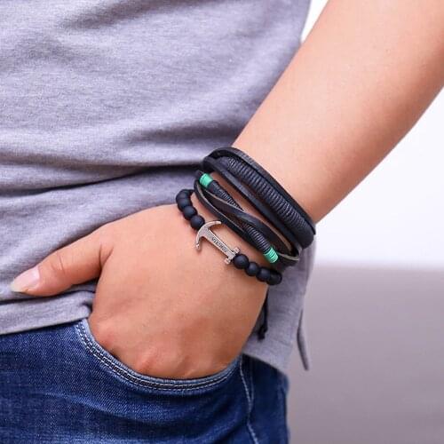 New Fashion Handmade Weave Vintage Boho Anchor Hippie Cuff Beads Leather Charm Male Men Bracelets Women Female Jewelry