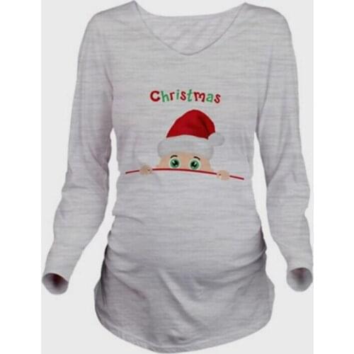 New European version of the digital printing plus XXL Cotton maternity dress long sleeves soft Santa Claus White and Gray