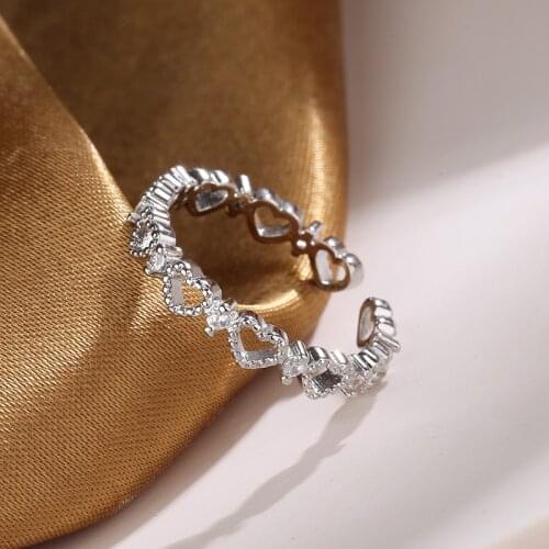 South Koreas New Hollow Heart-shaped silver Opening Ring Exquisite Fashion Simple Index Finger Ring Womens Banquet Jewelr