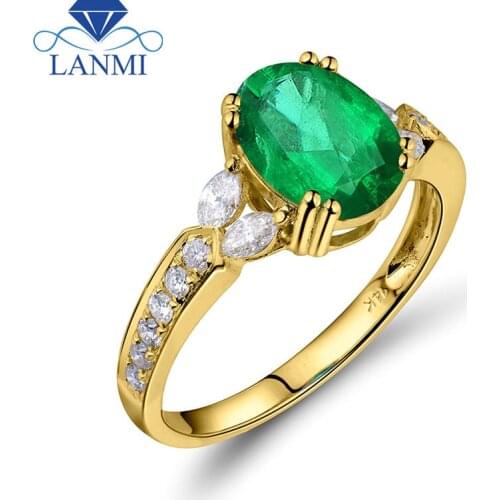 New Oval 7x9mm Genuine Natural Green Emerald Ring, 14Kt Yellow Gold diamond Genstome Jewelry SR174