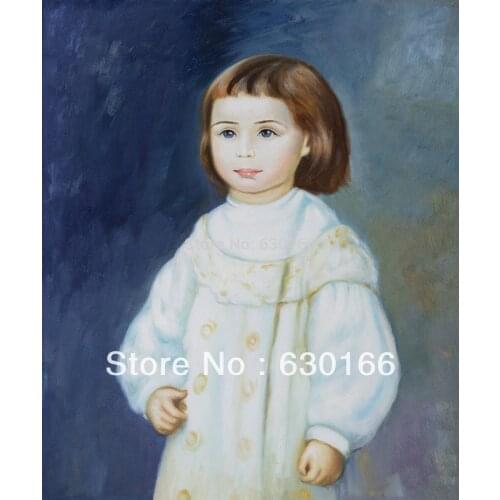 Original Figure Oil Paintings - Lucie Berard (Child in White), 1883 by Pierre Auguste Renoir Painting 100% Handpainted Vertical