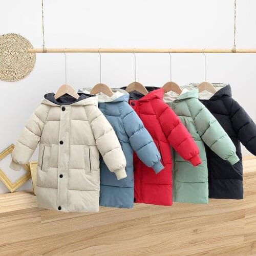 Kids Winter Coats Boys Girls Hooded Padded Cotton Parkas Children Thick Warm Long Outerwear Casual Clothes