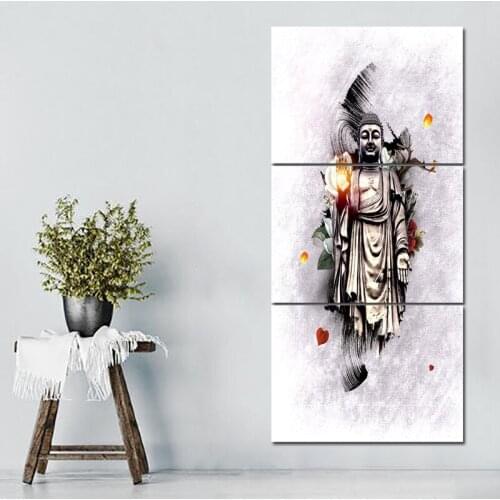 SELFLESSLY Triple Buddha Wall Art Canvas Painting For Living Room Corridor Entrance Print Poster Wall Decorative Paintings