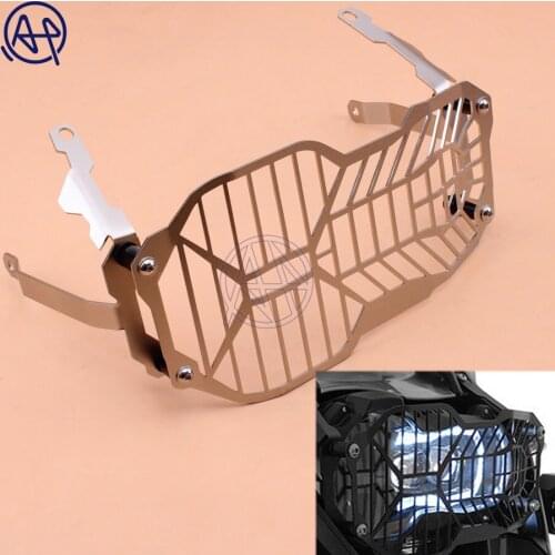Silver Motorcycle Side Mount Headlight Grille Guard Cover Mask Protector Black Metal For BMW R1200GS ADV (Water Cooled) 2012-16