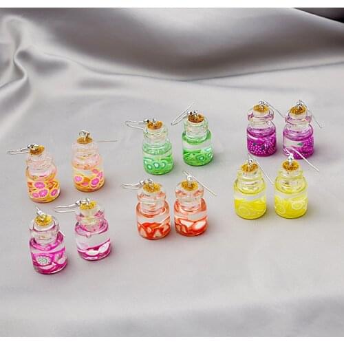 Cute Handmade Fruit Bottle Pendant Earrings For Women Girls Fashion Orange Pitaya Cup Charms Dangle Ear Jewelry Party Gifts