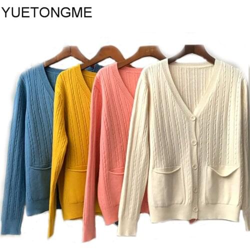 2020 Autumn Winter Cardigans Button V Neck Sweater Women Basic Slim sweater Women Sweaters Knit Jumper Ladies Tops SW078