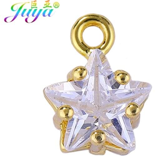 Juya 8pcs DIY Rose Gold/Silver Plated Cubic Zirconia Small Pentagram Star Charms For Handmade Fashion Jewelry Making Supplies