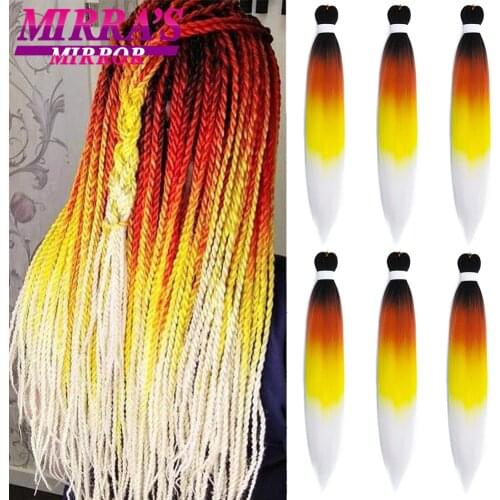 Mirras Mirror 6 Packs Pre Stretched Braiding Hair For Afro Women 24 Inch Long Braiding Hair Extensions Synthetic Fiber