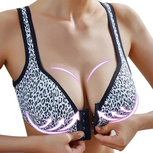 Sexy Leopard Push Up Bras For Women Fashion Front Closure Underwear Wire Free Girl Lingerie Tops Wide Strap Female Bralette