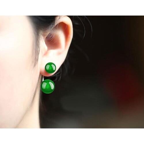 Baroque Emerald Jade Pith Earring female 925 silver double ear nail shell allergy-proof free shipping