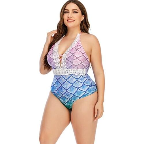 Plus Size Swimsuit Women Printed V-neck One Piece Swimsuit Women Sexy Halter Monokini Swimsuit 2021 Girls Beach Swimwear