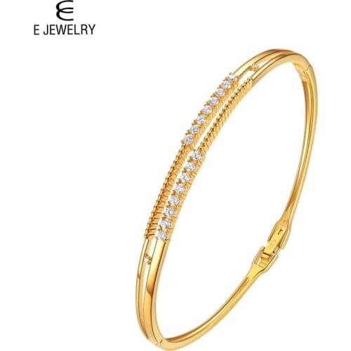E Gold Color Bangles Bracelets for Women, Cubic Zirconia, Jewelry Gifts, 7.5 Inches