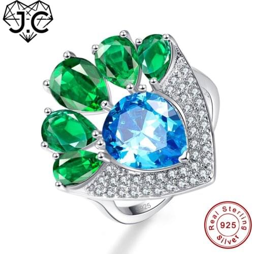 J.C Fine Jewelry Rainbow & Blue &Amethyst &Emerald Topaz Women Luxury Jewelry Solid Real 925 Sterling Silver Ring Size 6 7 8 9